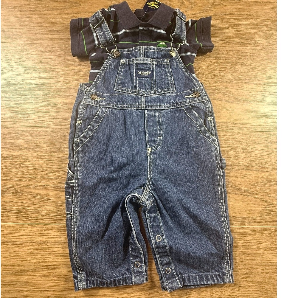 OshKosh B'Gosh Baby Boy Overall Set Short Sleeve Polo Size 3-6 Months NEW